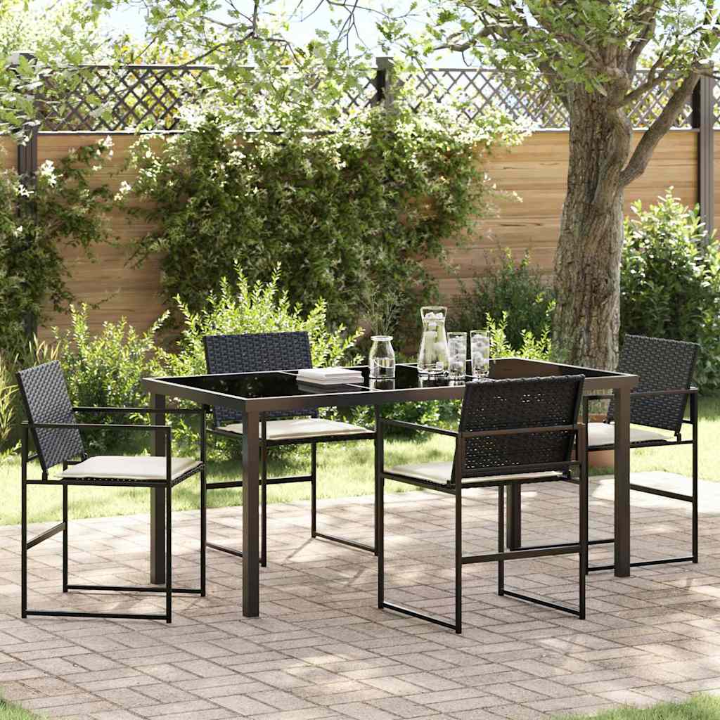 Set da Pranzo per Giardino 5 pcs Nero Poly Rattan - homemem39