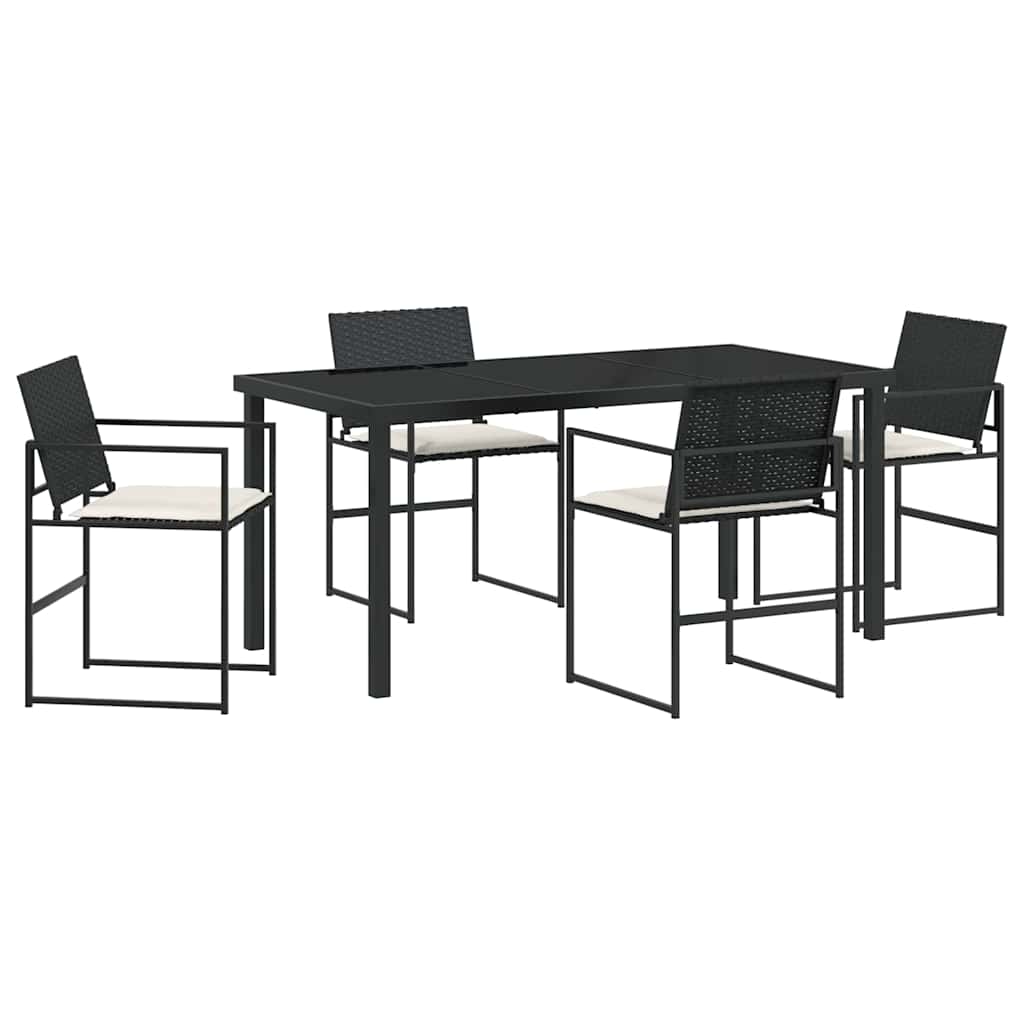 Set da Pranzo per Giardino 5 pcs Nero Poly Rattan - homemem39