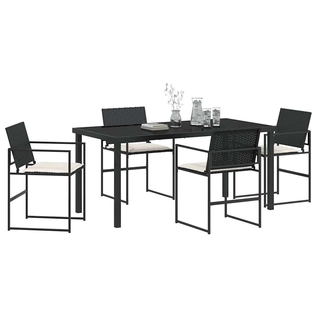 Set da Pranzo per Giardino 5 pcs Nero Poly Rattan - homemem39