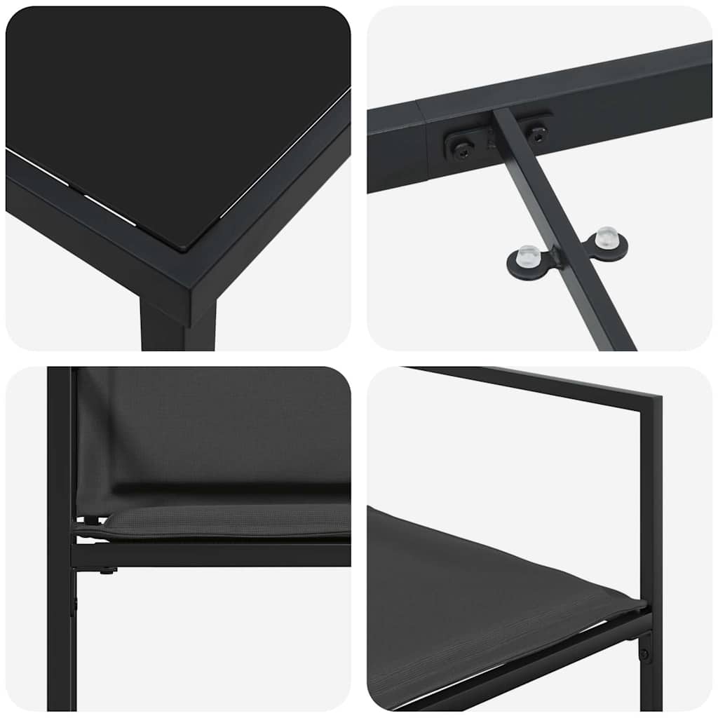 Set da Pranzo per Giardino 5 pcs Nero Textilene e acciaio