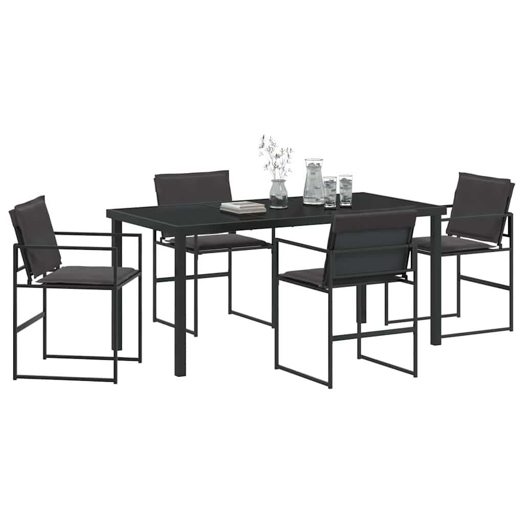 Set da Pranzo per Giardino 5 pcs Nero Textilene e acciaio