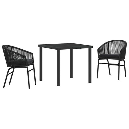 Set da Pranzo per Giardino 3 pcs Nero Poly Rattan - homemem39
