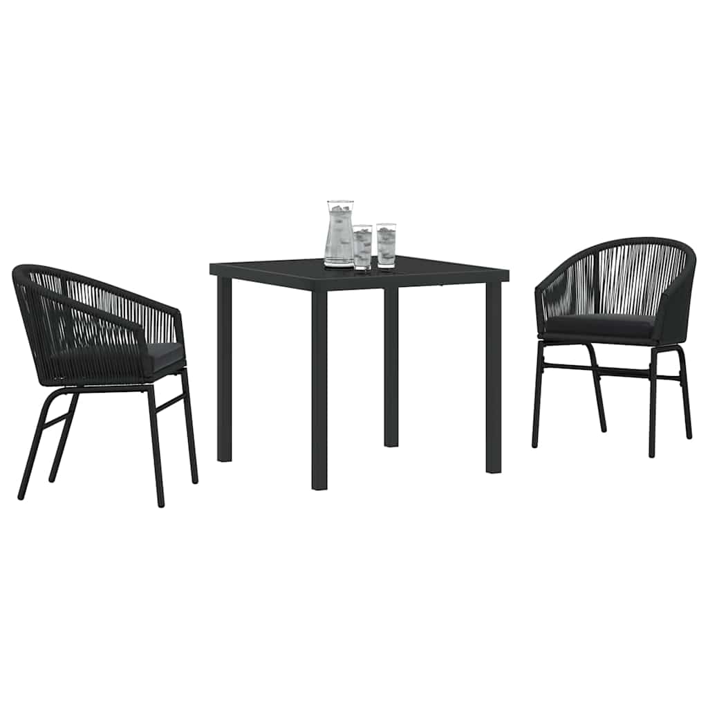 Set da Pranzo per Giardino 3 pcs Nero Poly Rattan - homemem39