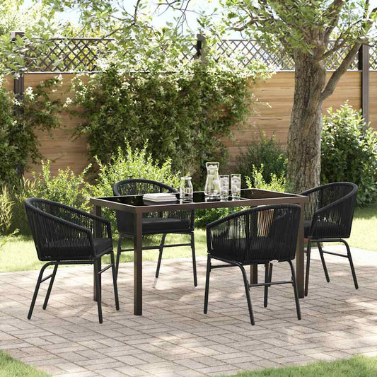 Set da Pranzo per Giardino 5 pcs Nero Poly Rattan - homemem39