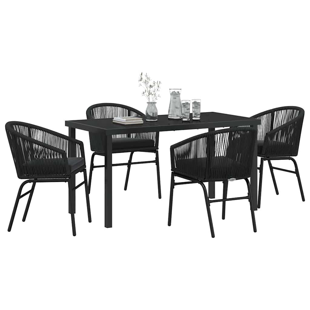 Set da Pranzo per Giardino 5 pcs Nero Poly Rattan - homemem39