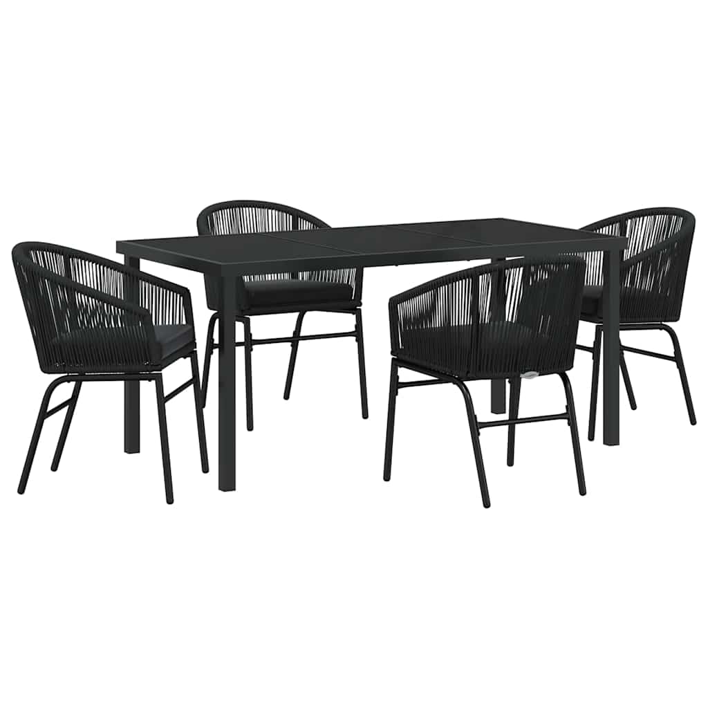 Set da Pranzo per Giardino 5 pcs Nero Poly Rattan - homemem39