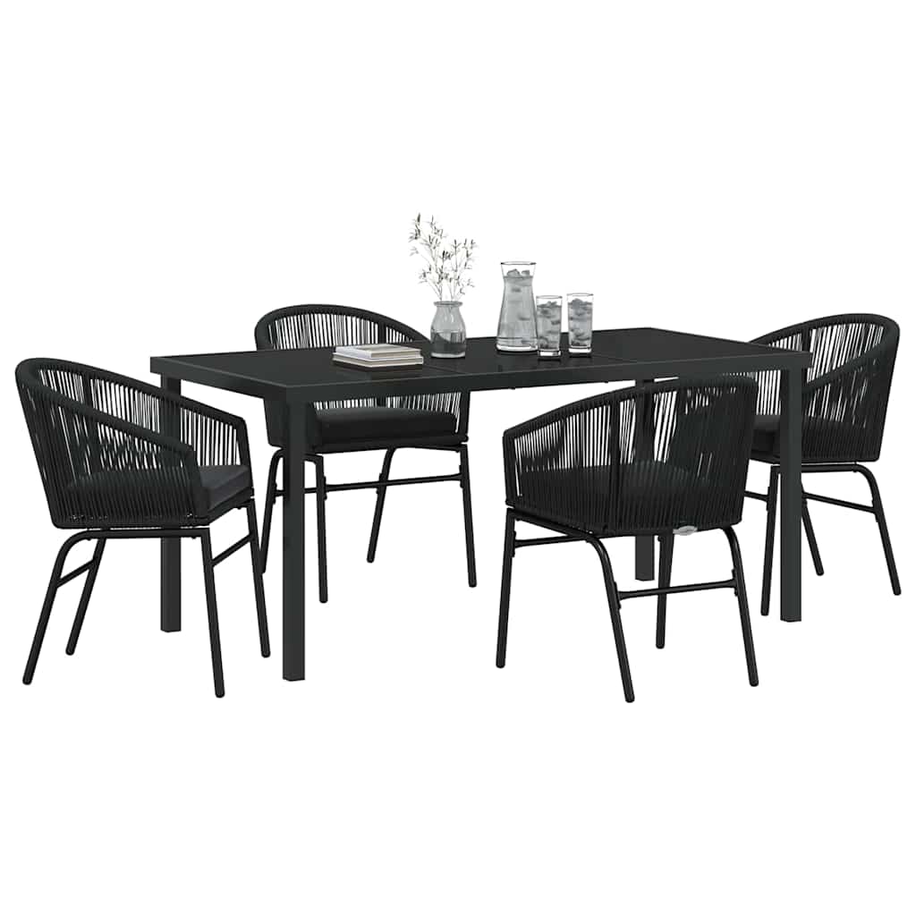 Set da Pranzo per Giardino 5 pcs Nero Poly Rattan - homemem39