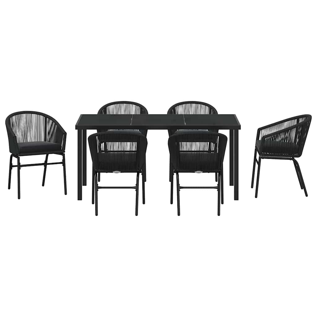 Set da Pranzo per Giardino 7 pcs Nero Poly Rattan - homemem39