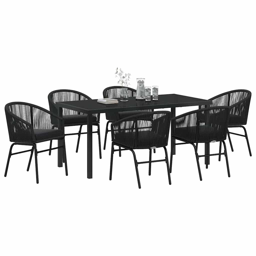 Set da Pranzo per Giardino 7 pcs Nero Poly Rattan - homemem39
