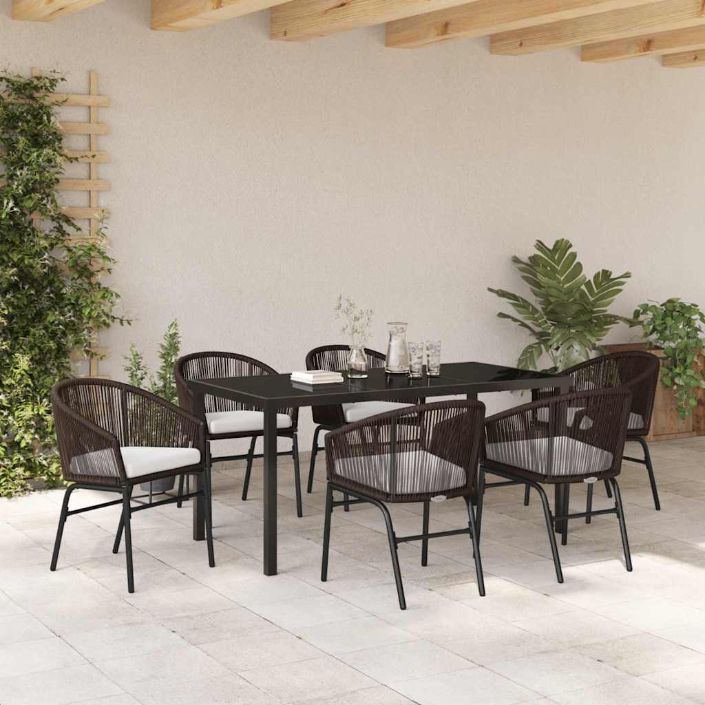 Set da Pranzo per Giardino 7 pcs Marrone Poly Rattan - homemem39