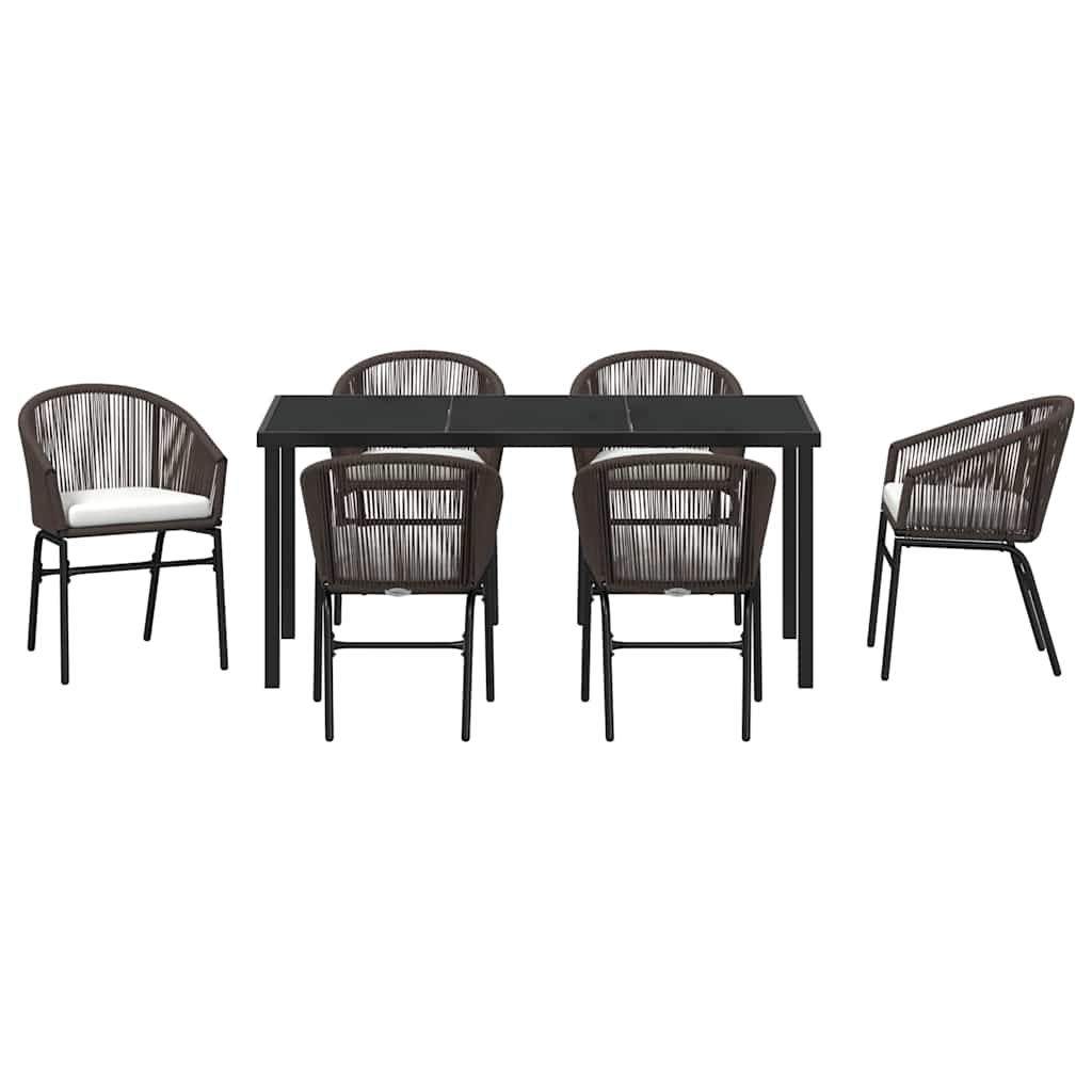 Set da Pranzo per Giardino 7 pcs Marrone Poly Rattan - homemem39