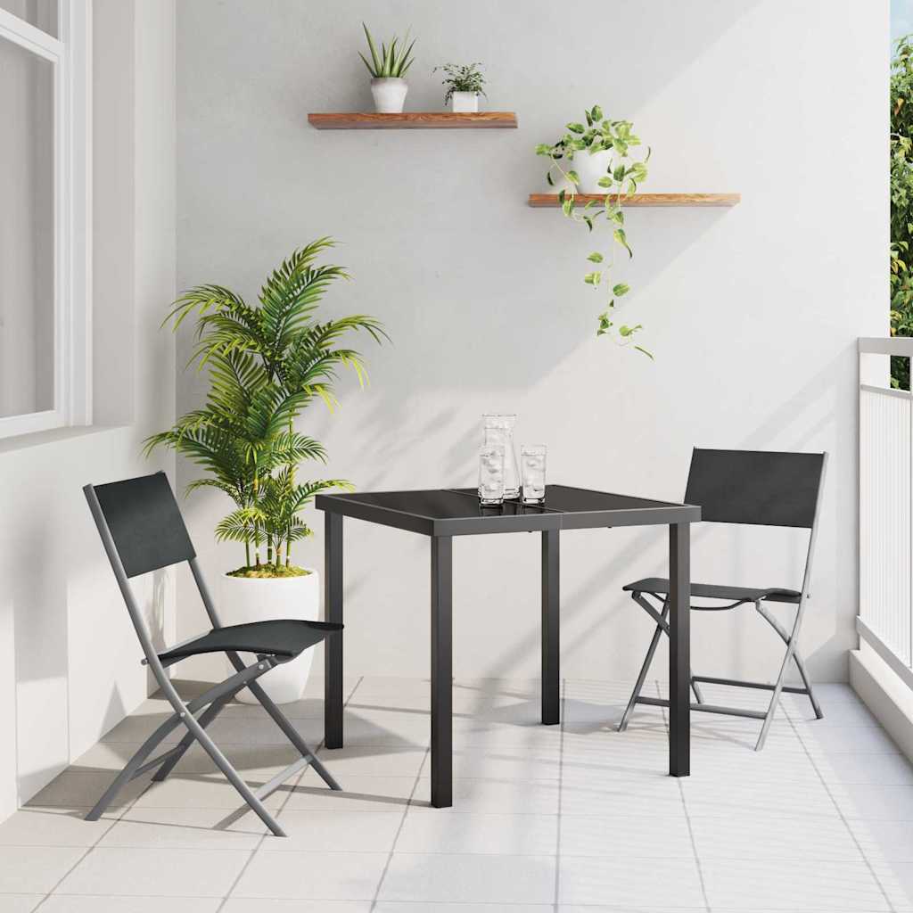 Set da Pranzo per Giardino 3 pcs Nero Textilene e acciaio - homemem39