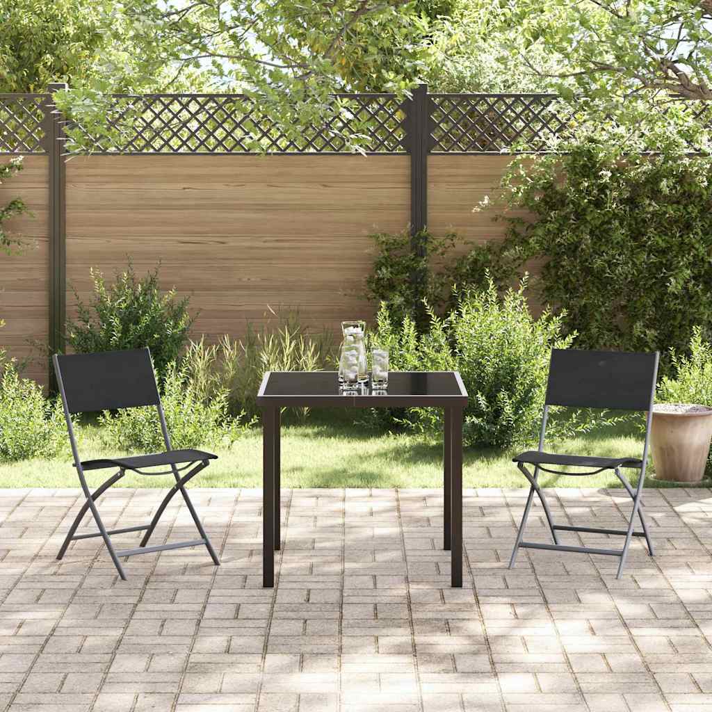 Set da Pranzo per Giardino 3 pcs Nero Textilene e acciaio - homemem39