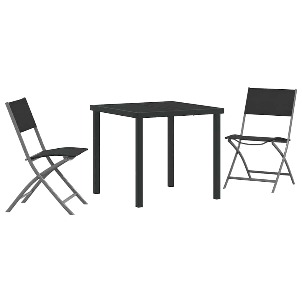 Set da Pranzo per Giardino 3 pcs Nero Textilene e acciaio - homemem39