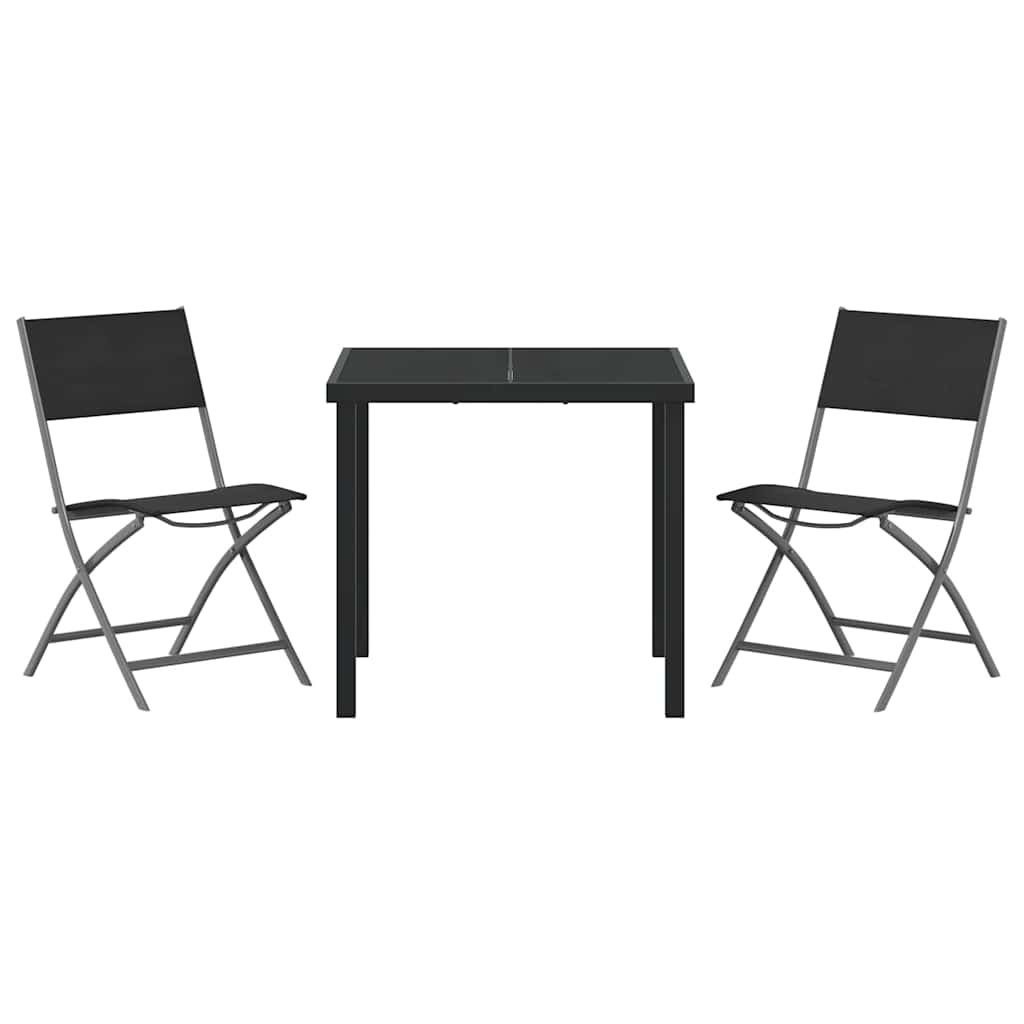 Set da Pranzo per Giardino 3 pcs Nero Textilene e acciaio - homemem39