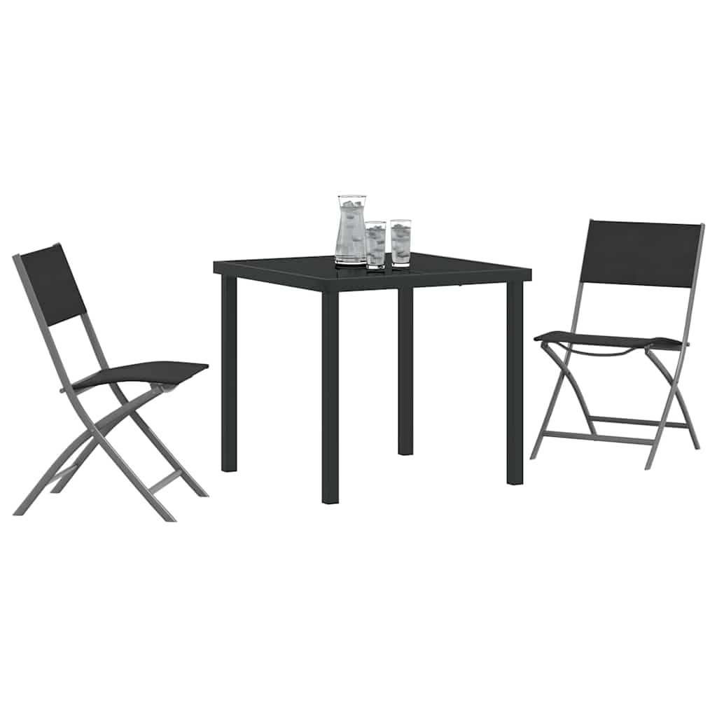 Set da Pranzo per Giardino 3 pcs Nero Textilene e acciaio - homemem39