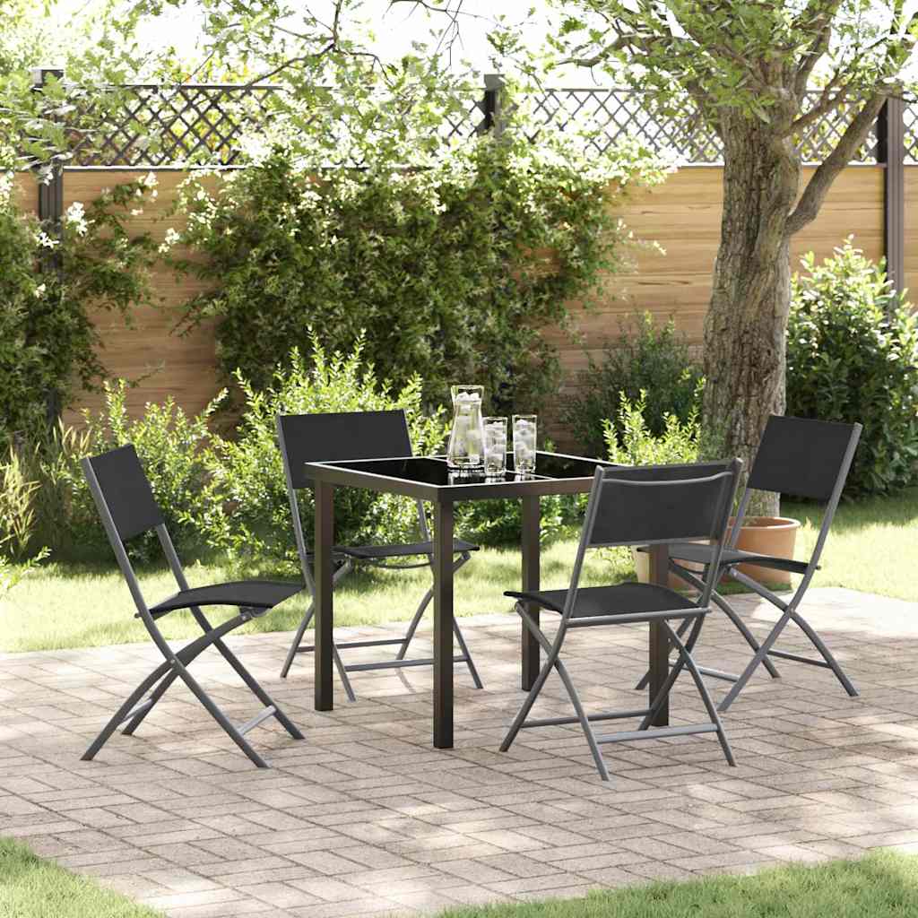 Set da Pranzo per Giardino 5 pcs Nero Textilene e acciaio - homemem39