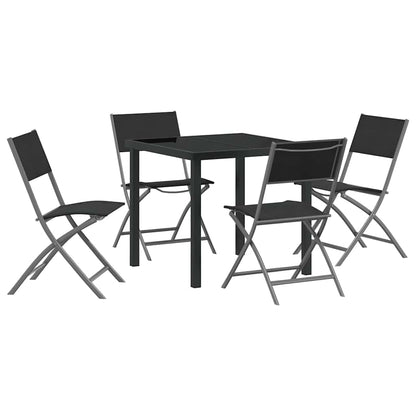 Set da Pranzo per Giardino 5 pcs Nero Textilene e acciaio - homemem39