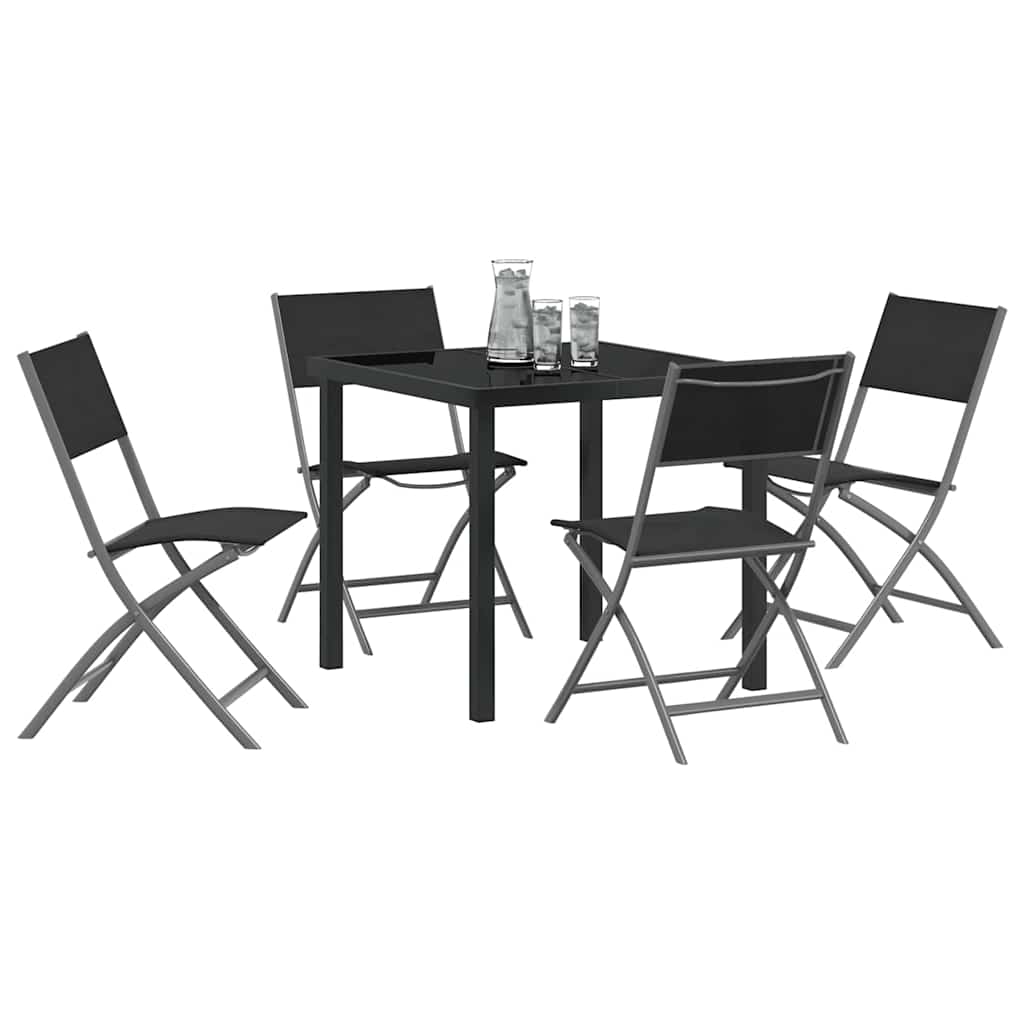 Set da Pranzo per Giardino 5 pcs Nero Textilene e acciaio - homemem39