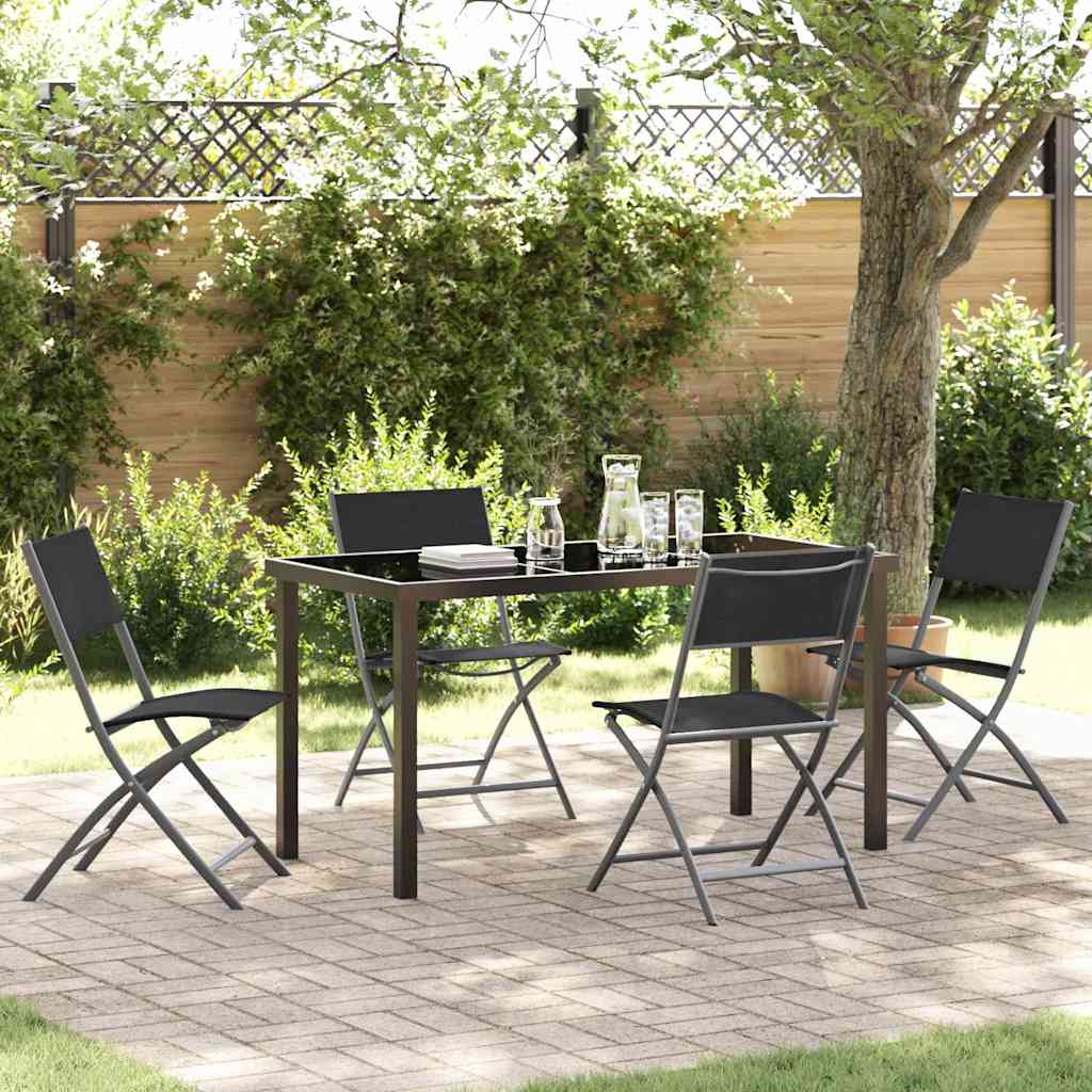 Set da Pranzo per Giardino 5 pcs Nero Textilene e acciaio - homemem39