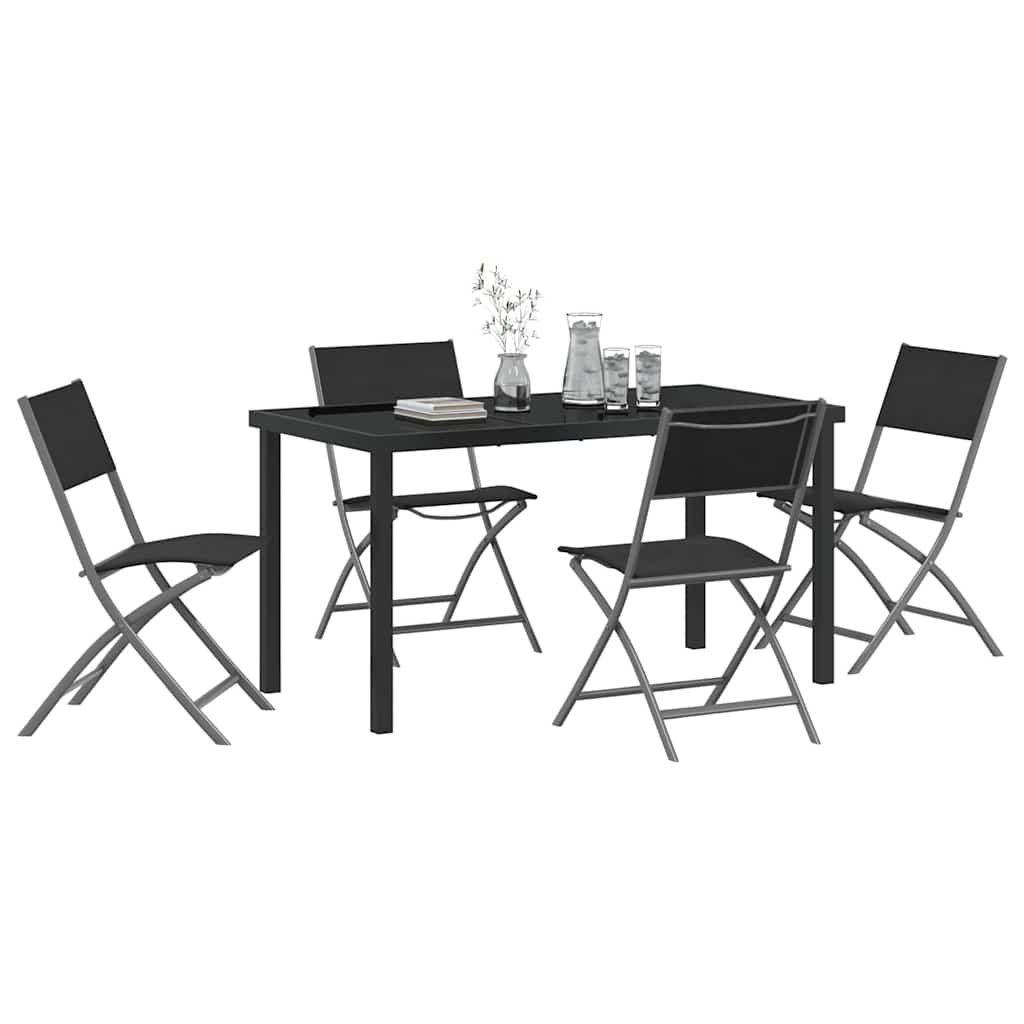 Set da Pranzo per Giardino 5 pcs Nero Textilene e acciaio - homemem39