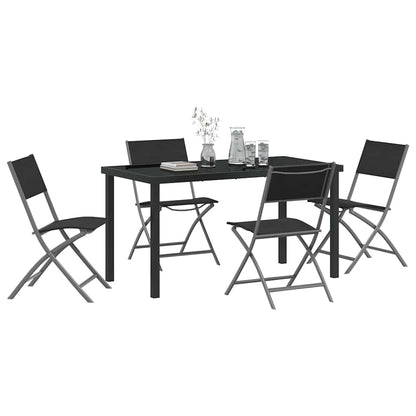 Set da Pranzo per Giardino 5 pcs Nero Textilene e acciaio - homemem39