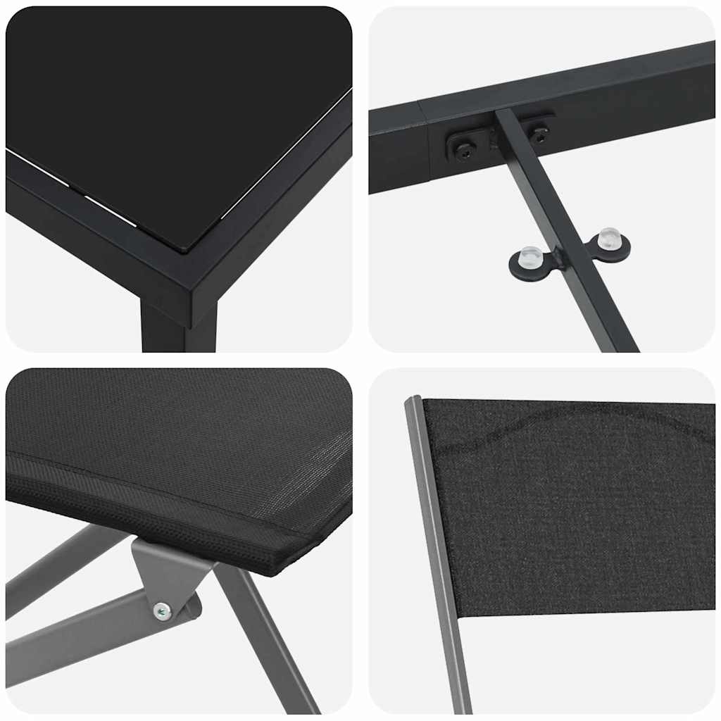 Set da Pranzo per Giardino 5 pcs Nero Textilene e acciaio - homemem39