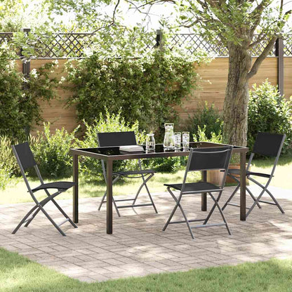 Set da Pranzo per Giardino 5 pcs Nero Textilene e acciaio - homemem39