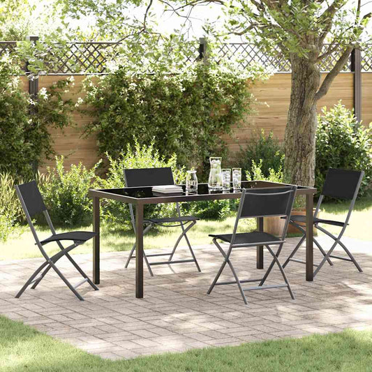 Set da Pranzo per Giardino 5 pcs Nero Textilene e acciaio - homemem39