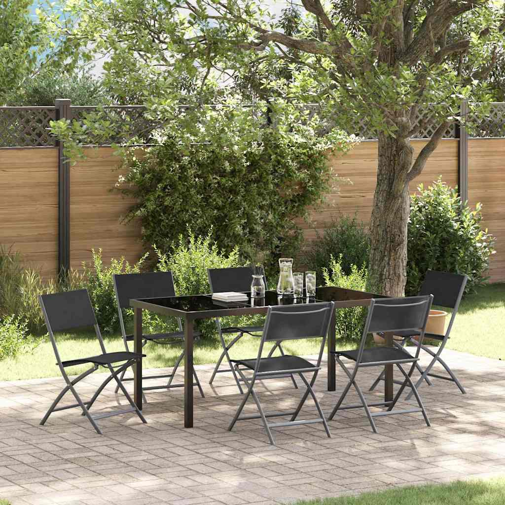 Set da Pranzo per Giardino 7 pcs Nero Textilene e acciaio - homemem39