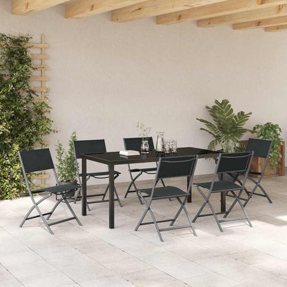 Set da Pranzo per Giardino 7 pcs Nero Textilene e acciaio - homemem39