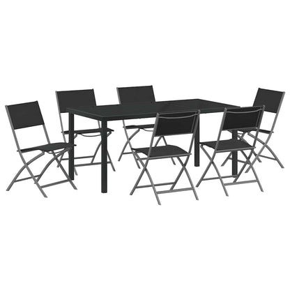 Set da Pranzo per Giardino 7 pcs Nero Textilene e acciaio - homemem39