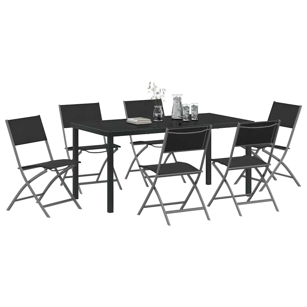 Set da Pranzo per Giardino 7 pcs Nero Textilene e acciaio - homemem39