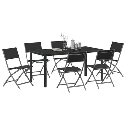 Set da Pranzo per Giardino 7 pcs Nero Textilene e acciaio - homemem39