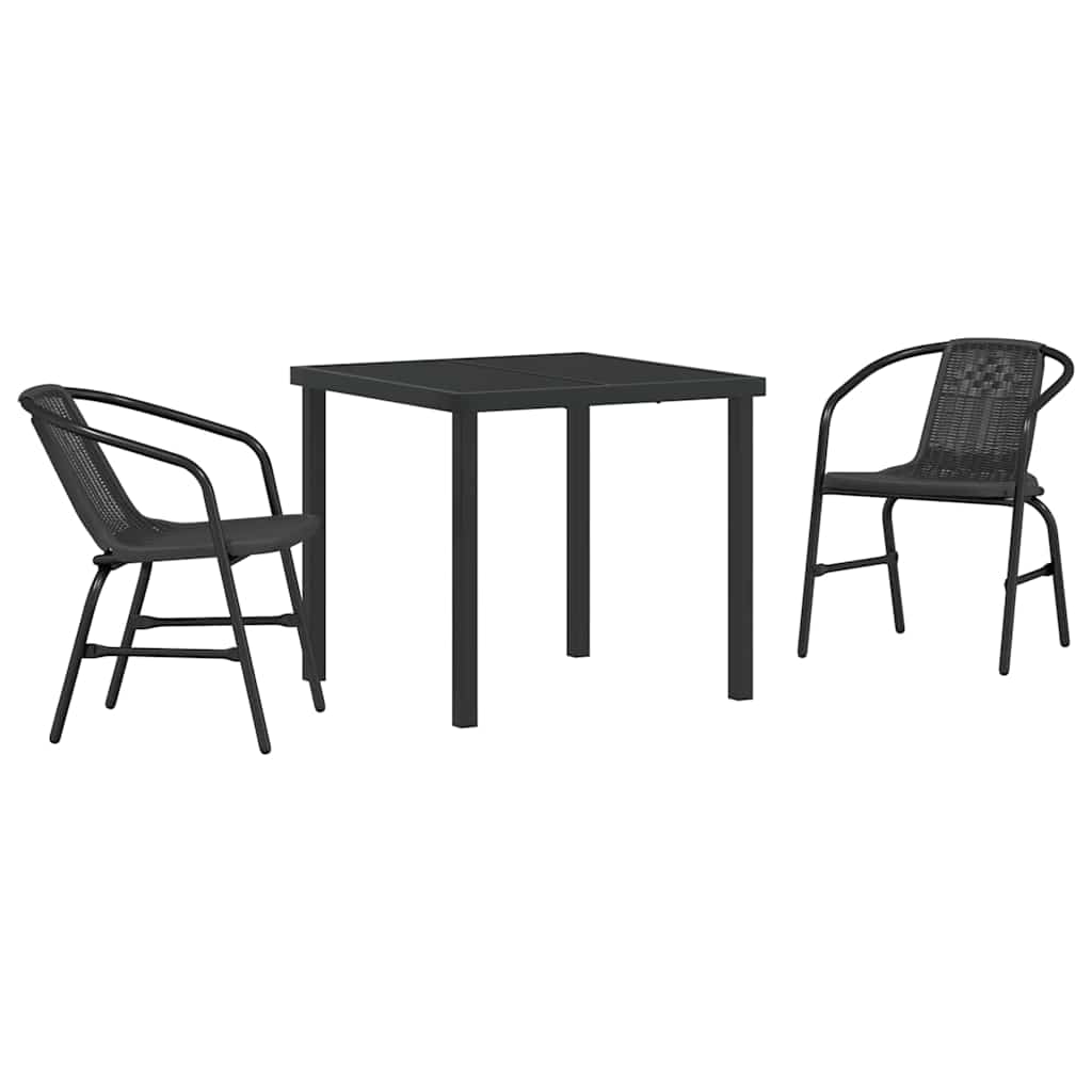 Set da Pranzo per Giardino 3 pcs Nero Poly Rattan - homemem39