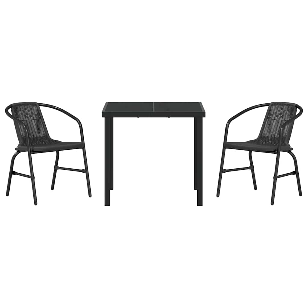 Set da Pranzo per Giardino 3 pcs Nero Poly Rattan - homemem39