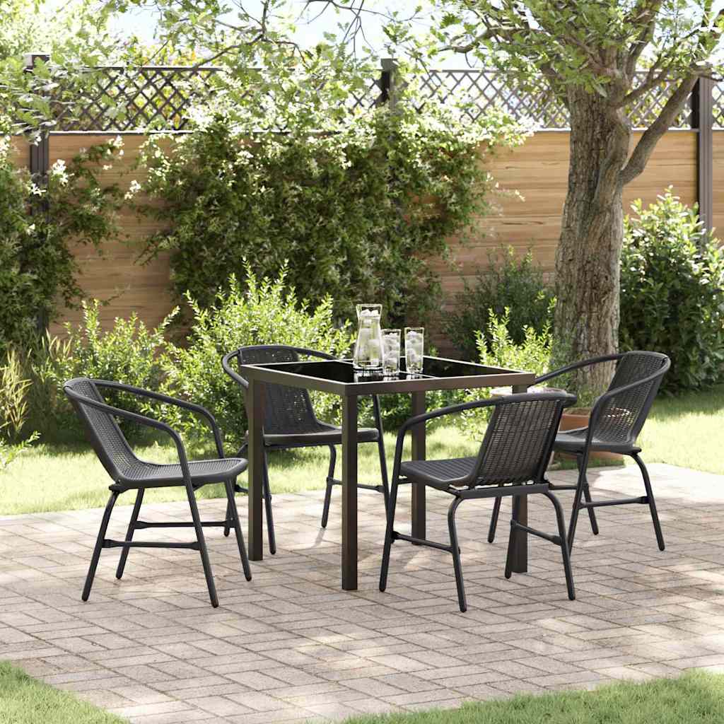 Set da Pranzo per Giardino 5 pcs Nero Poly Rattan - homemem39
