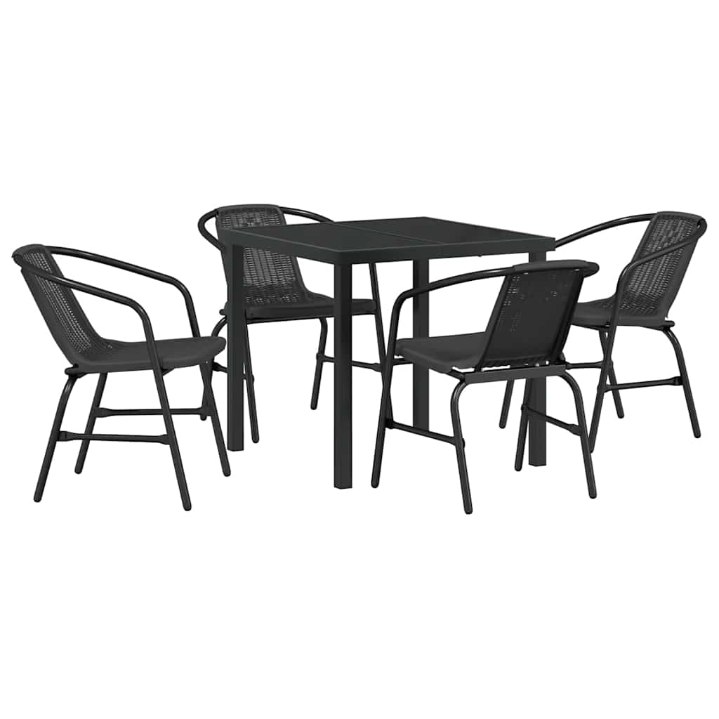 Set da Pranzo per Giardino 5 pcs Nero Poly Rattan - homemem39