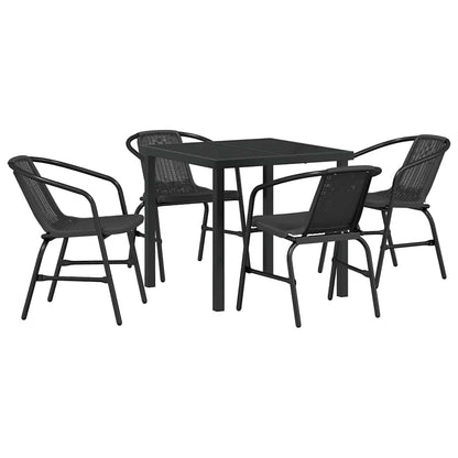 Set da Pranzo per Giardino 5 pcs Nero Poly Rattan - homemem39