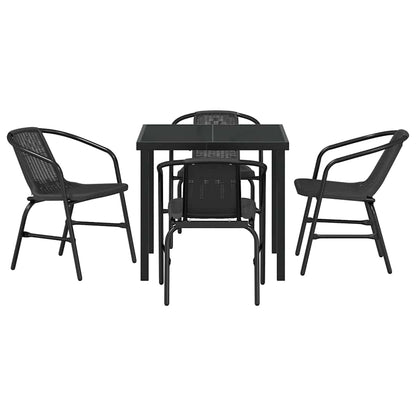Set da Pranzo per Giardino 5 pcs Nero Poly Rattan - homemem39