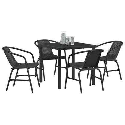 Set da Pranzo per Giardino 5 pcs Nero Poly Rattan - homemem39