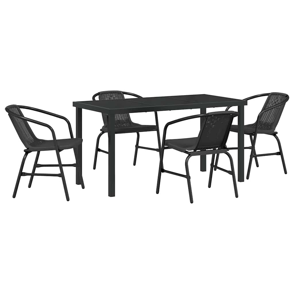 Set da Pranzo per Giardino 5 pcs Nero Poly Rattan - homemem39