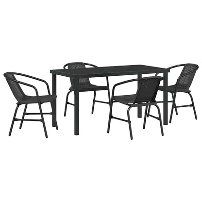 Set da Pranzo per Giardino 5 pcs Nero Poly Rattan - homemem39