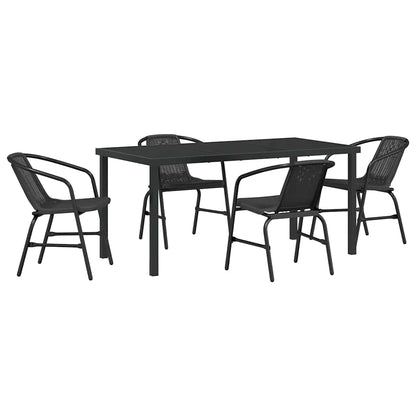 Set da Pranzo per Giardino 5 pcs Nero Poly Rattan - homemem39