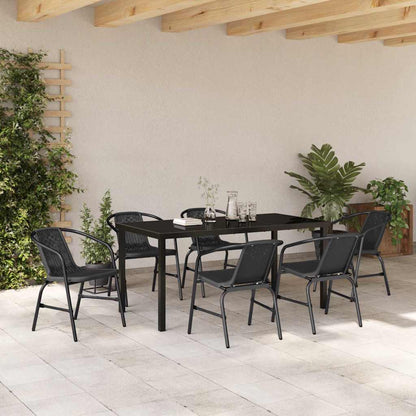 Set da Pranzo per Giardino 7 pcs Nero Poly Rattan - homemem39