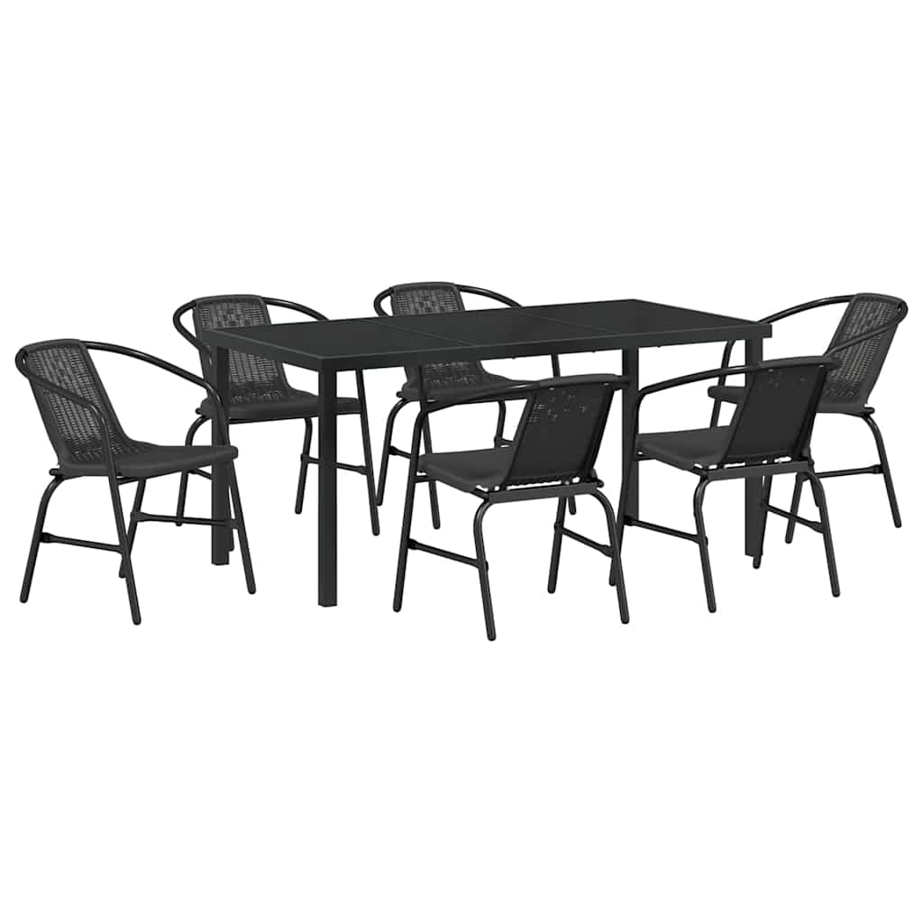 Set da Pranzo per Giardino 7 pcs Nero Poly Rattan - homemem39