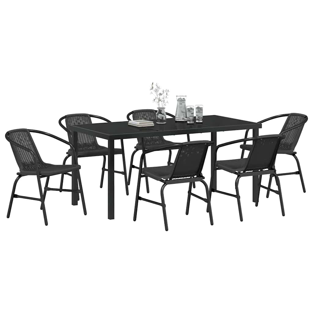 Set da Pranzo per Giardino 7 pcs Nero Poly Rattan - homemem39
