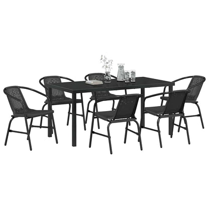 Set da Pranzo per Giardino 7 pcs Nero Poly Rattan - homemem39