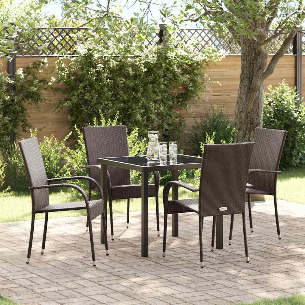 Set da Pranzo per Giardino 5 pcs Marrone Poly Rattan - homemem39
