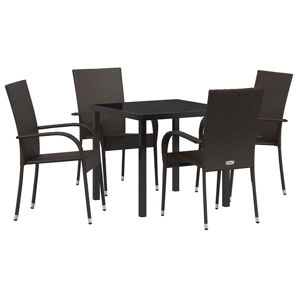 Set da Pranzo per Giardino 5 pcs Marrone Poly Rattan - homemem39